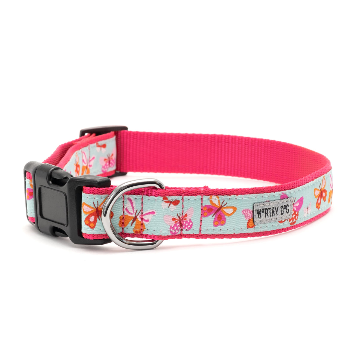Butterflies Dog Collar – Pale Blue, Sizes XS–XL