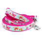 Pale blue butterfly ribbon leash with pink nylon backing