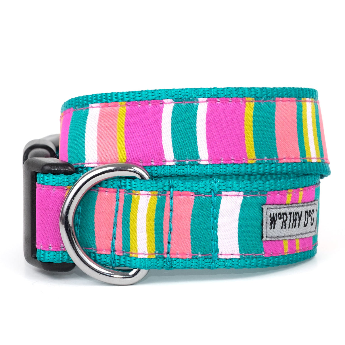 Fiesta Stripe Dog Collar in teal multicolored, main product view