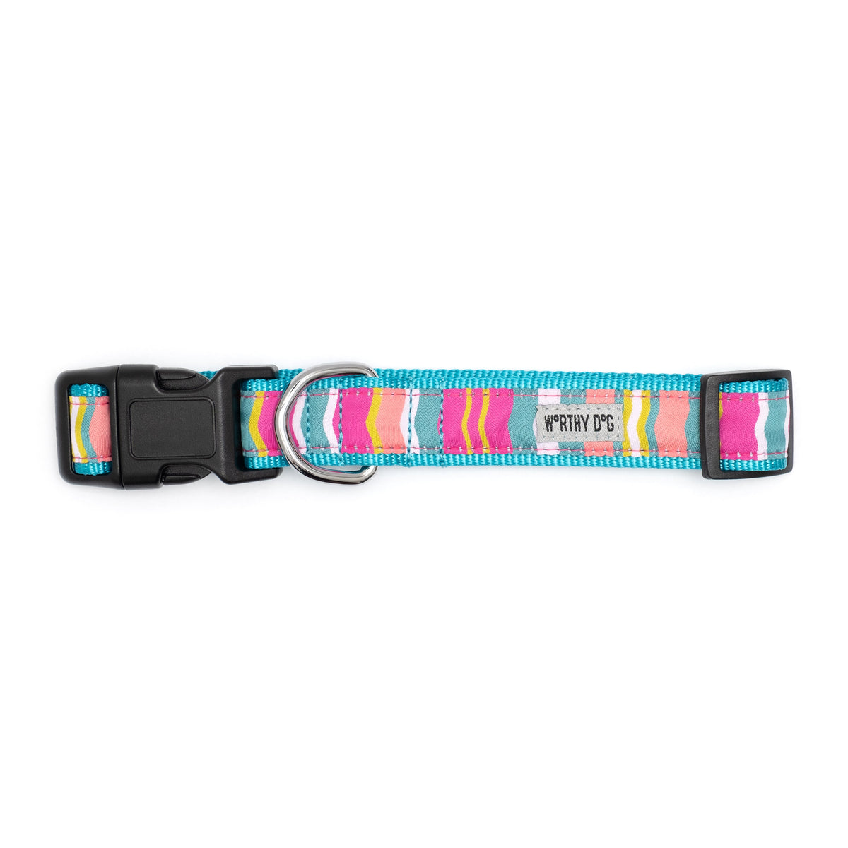 Fiesta Stripe Dog Collar in teal multicolored, product view 2