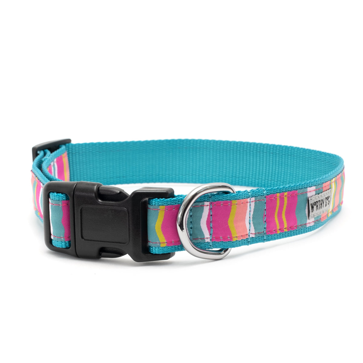 Fiesta Stripe Dog Collar in teal multicolored, product view 3
