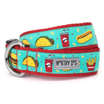 Food Fest Dog Collar – Turquoise, Sizes XS–XL
