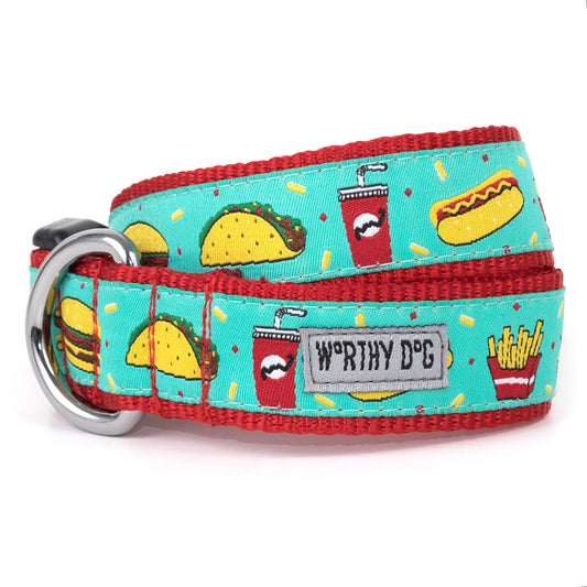 Food Fest Dog Collar – Turquoise, Sizes XS–XL