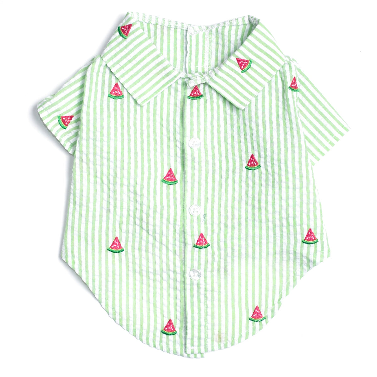 Green Stripe Watermelon Dog Shirt – Cotton, Green/White, Sizes XS–XXL