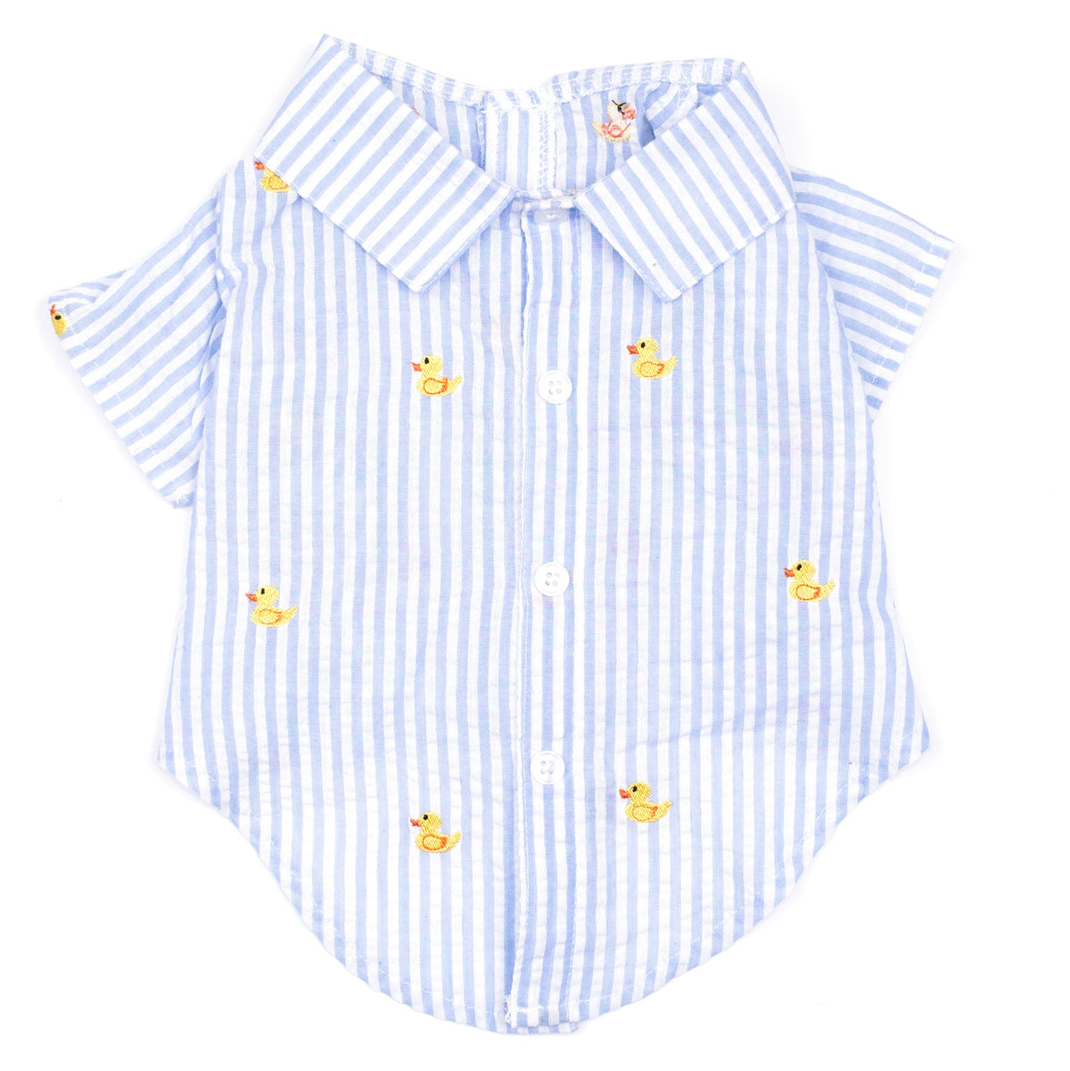 Lt. Blue Stripe Rubber Duck Dog Shirt – Cotton, Light Blue/White, Sizes XS–XXL