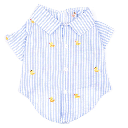 Lt. Blue Stripe Rubber Duck Dog Shirt – Cotton, Light Blue/White, Sizes XS–XXL