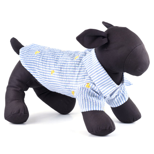 Lt. Blue Stripe Rubber Duck Dog Shirt – Cotton, Light Blue/White, Sizes XS–XXL