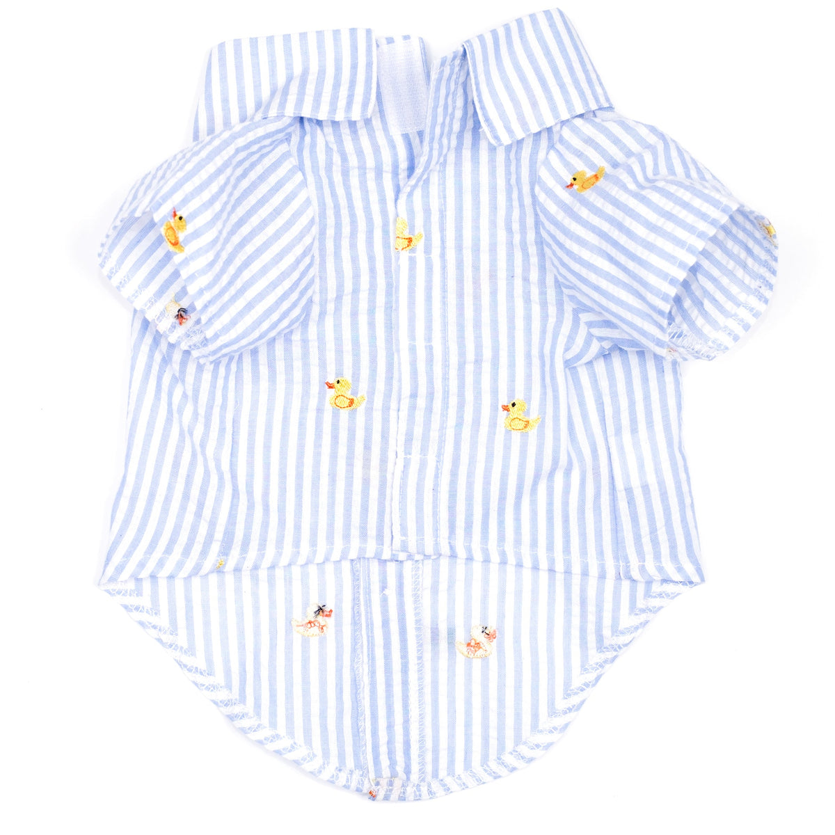 Lt. Blue Stripe Rubber Duck Dog Shirt – Cotton, Light Blue/White, Sizes XS–XXL
