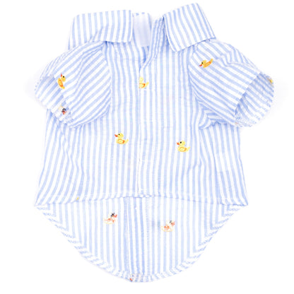 Lt. Blue Stripe Rubber Duck Dog Shirt – Cotton, Light Blue/White, Sizes XS–XXL