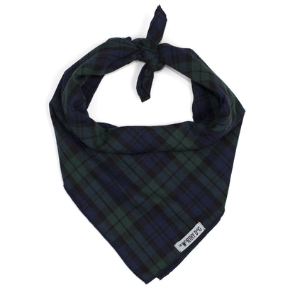 Black Watch Plaid Dog Bandana – Cotton, Black, Sizes S, L