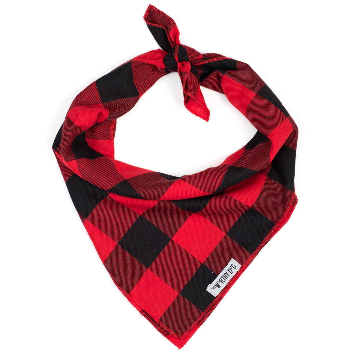 Large Buffalo Plaid Dog Bandana – Cotton, Red/Black, Sizes S, L