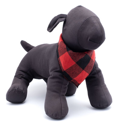 Large Buffalo Plaid Dog Bandana – Cotton, Red/Black, Sizes S, L