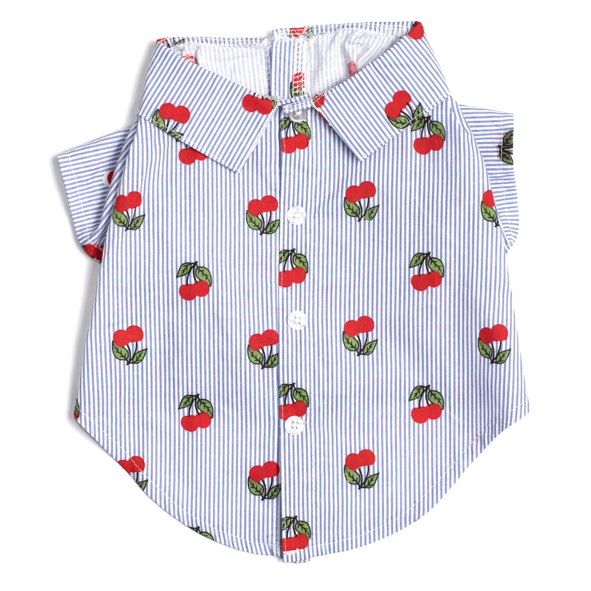 Cherries Dog Shirt – Cotton, Blue/White, Sizes XS–XXL