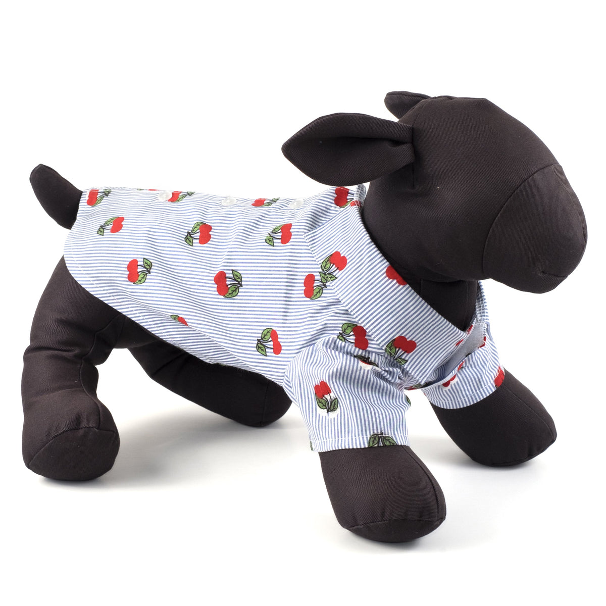 Cherries Dog Shirt – Cotton, Blue/White, Sizes XS–XXL