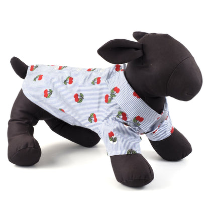 Cherries Dog Shirt – Cotton, Blue/White, Sizes XS–XXL