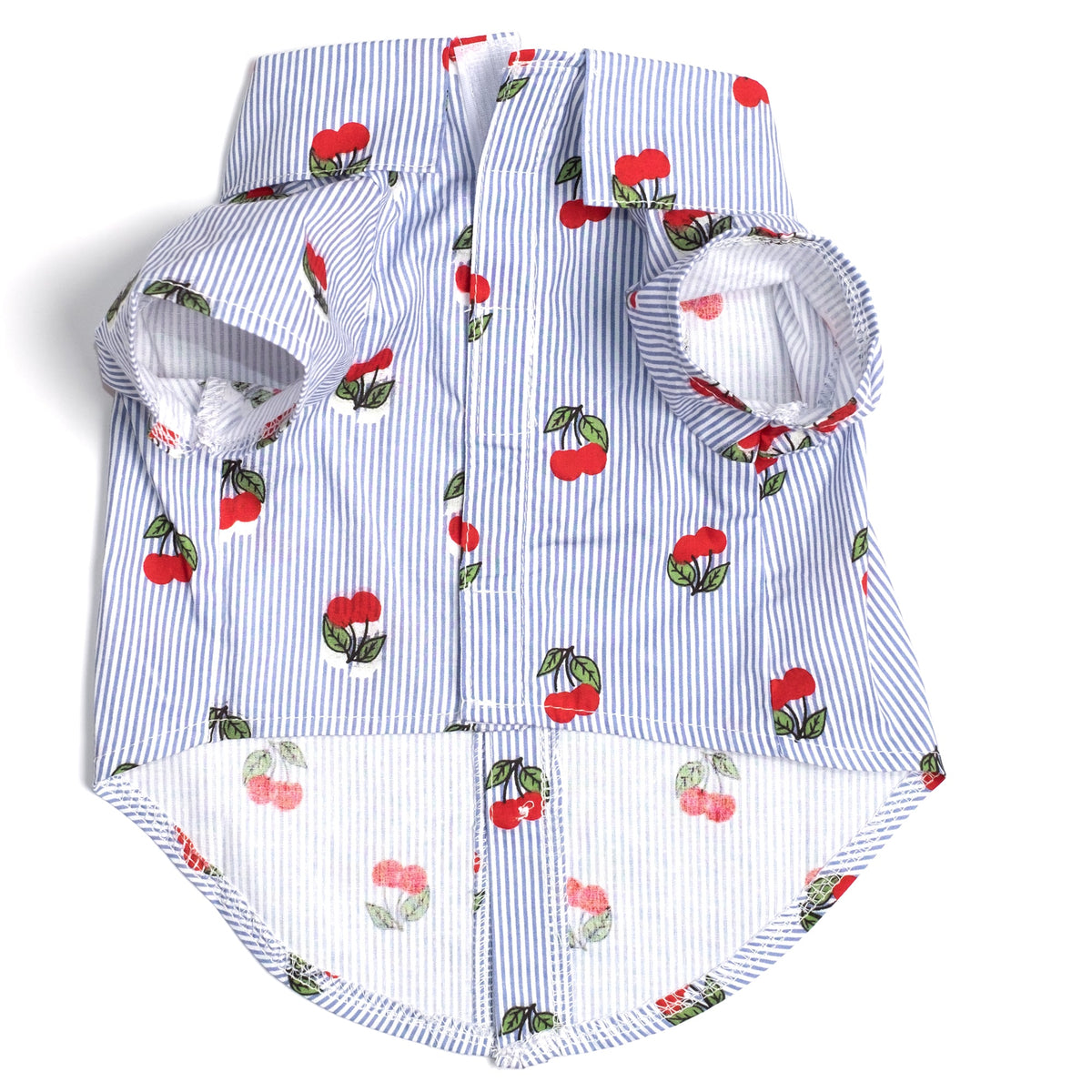 Cherries Dog Shirt – Cotton, Blue/White, Sizes XS–XXL