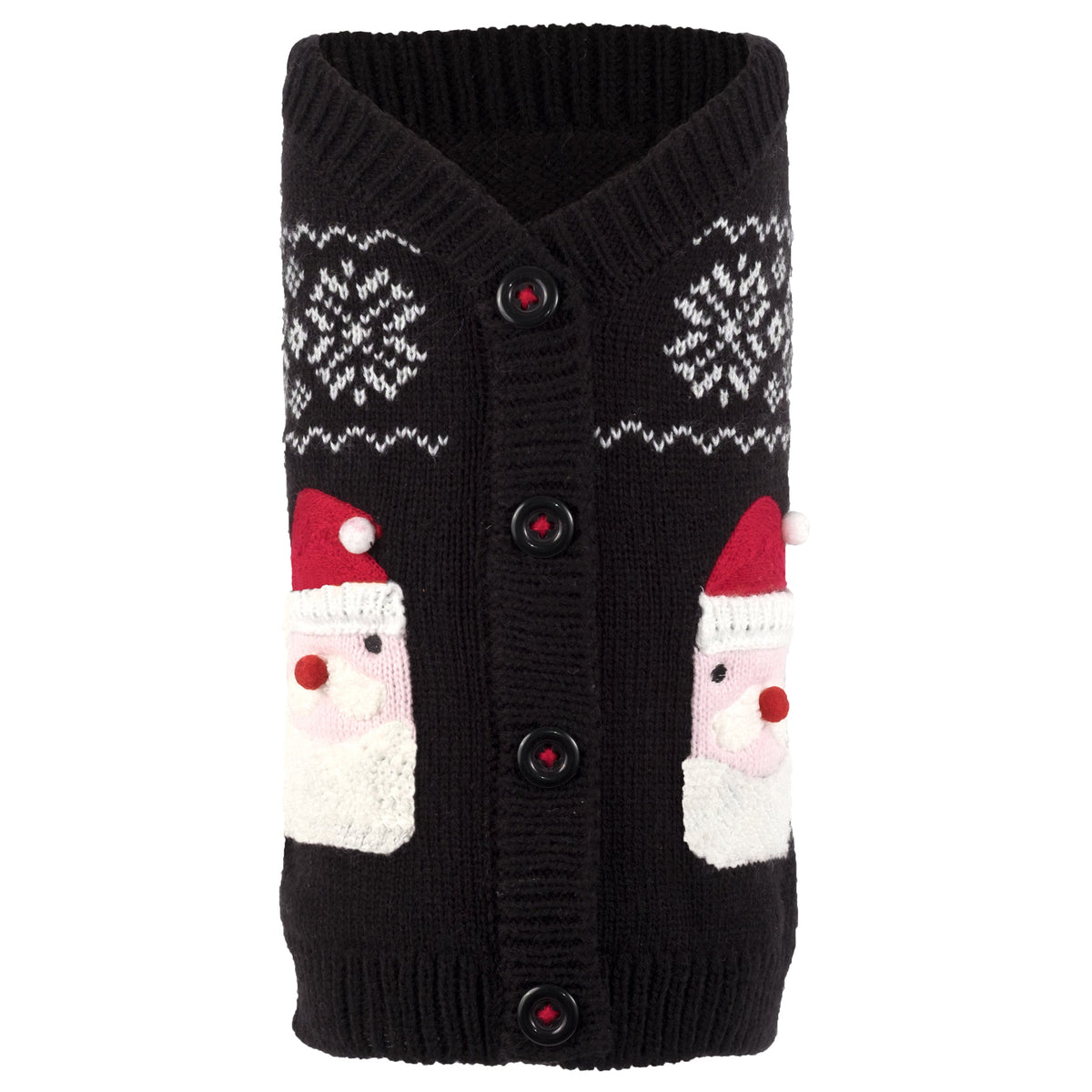 Santa Cardigan Dog Sweater – Acrylic, Black, Sizes XXS–XXL