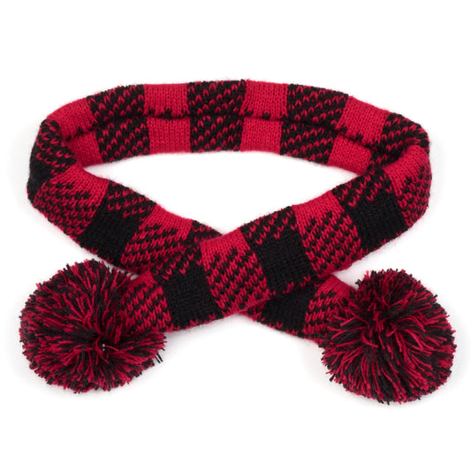 Buffalo Scarf Dog Hat – Acrylic, Black/Red, Sizes XS–L