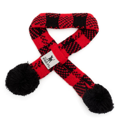 Buffalo Scarf Dog Hat – Acrylic, Black/Red, Sizes XS–L