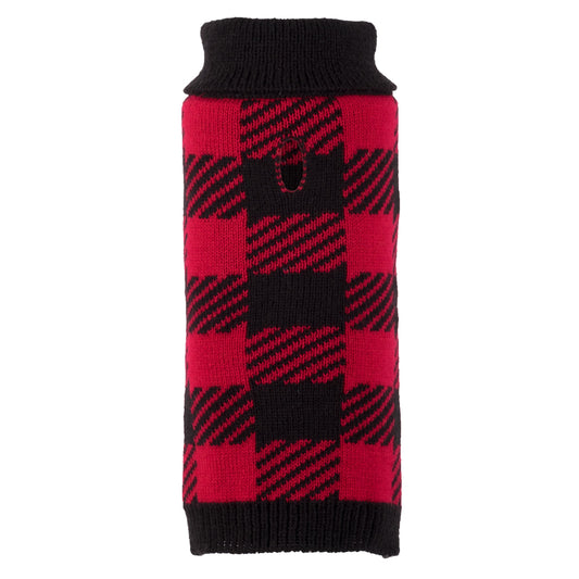 Buffalo Turtleneck Dog Sweater – Acrylic, Black/Red, Sizes XXS–XXL