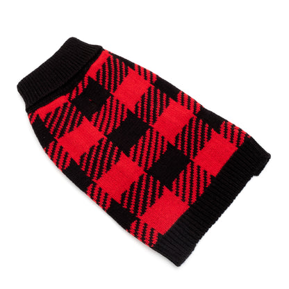 Buffalo Turtleneck Dog Sweater – Acrylic, Black/Red, Sizes XXS–XXL