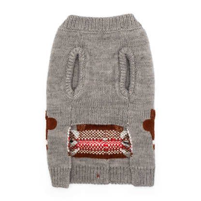 Sock Monkey Cardigan Dog Sweater – Acrylic, Gray, Sizes XXS–XXL