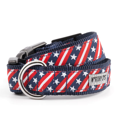 Bias Stars and Stripes Dog Collar – Red/White/Blue, Sizes XS–XL