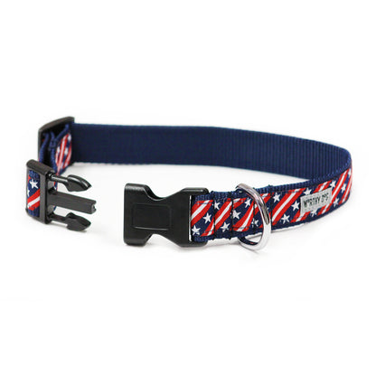 Bias Stars and Stripes Dog Collar – Red/White/Blue, Sizes XS–XL