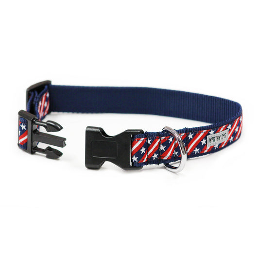Bias Stars and Stripes Dog Collar – Red/White/Blue, Sizes XS–XL