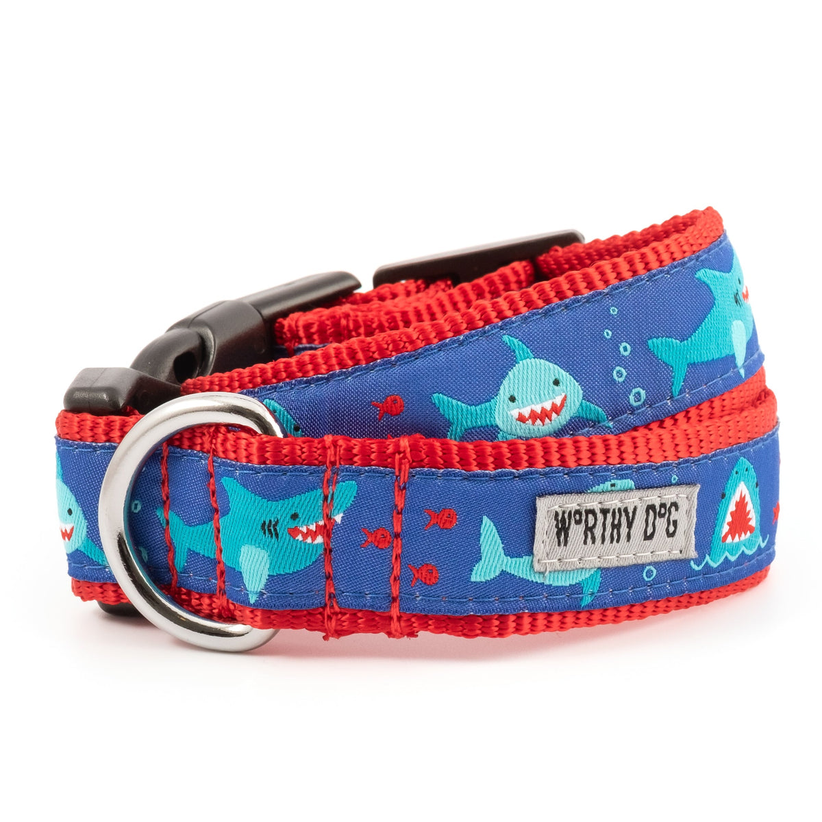 Blue Shark Nylon Dog Collar in blue, main product view