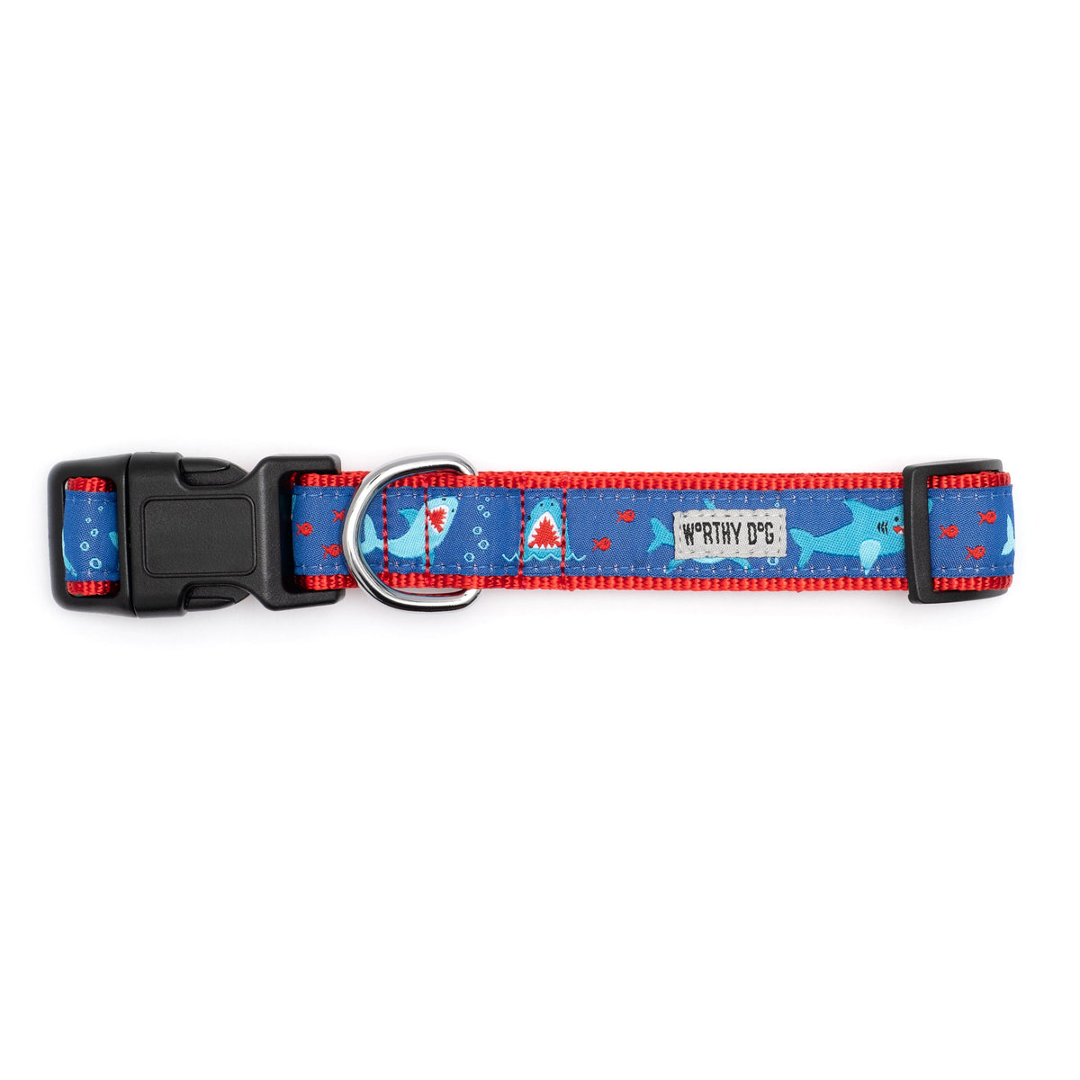 Blue Shark Nylon Dog Collar in blue, product view 2
