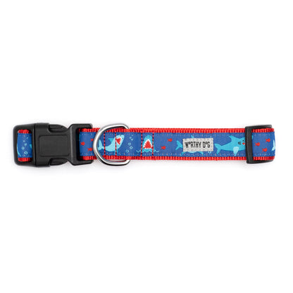 Blue Shark Nylon Dog Collar in blue, product view 2