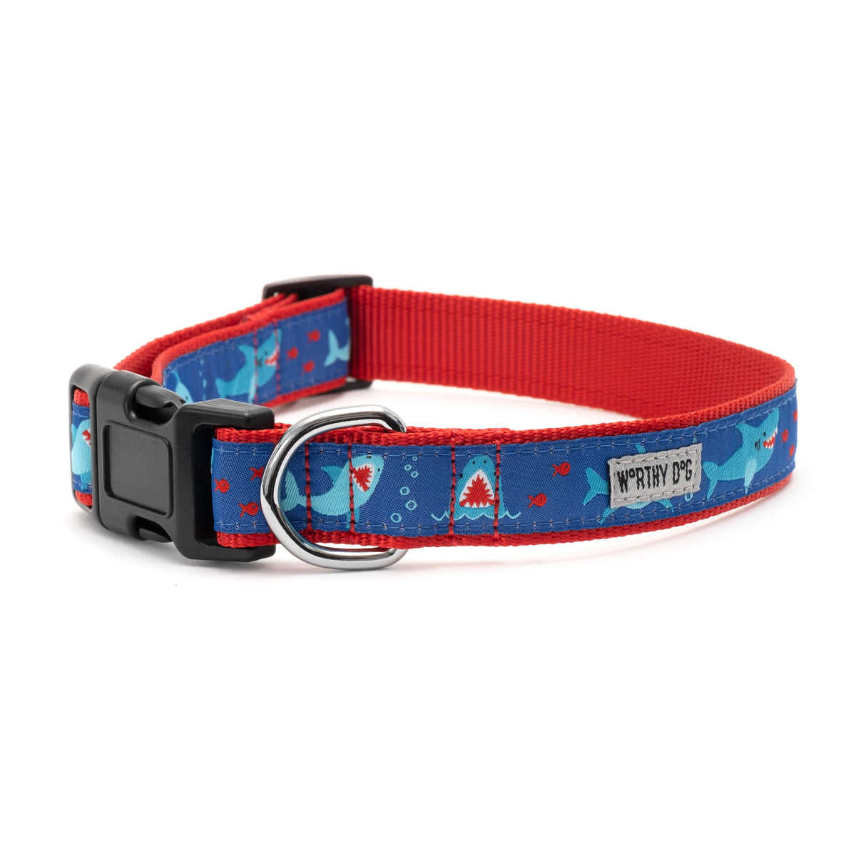 Blue Shark Nylon Dog Collar in blue, product view 3