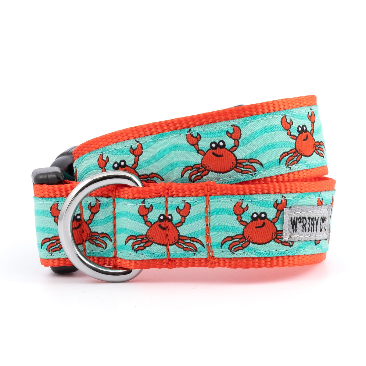 Crabs Dog Collar – Teal, Sizes XS–XL