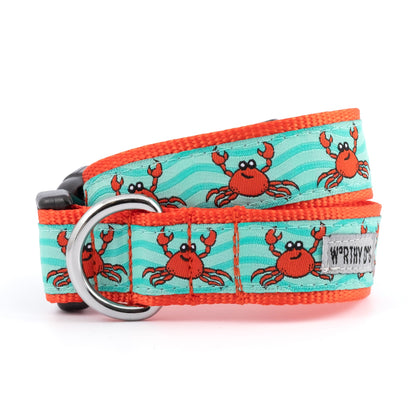 Crabs Dog Collar – Teal, Sizes XS–XL