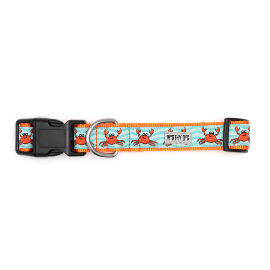 Crabs Dog Collar – Teal, Sizes XS–XL