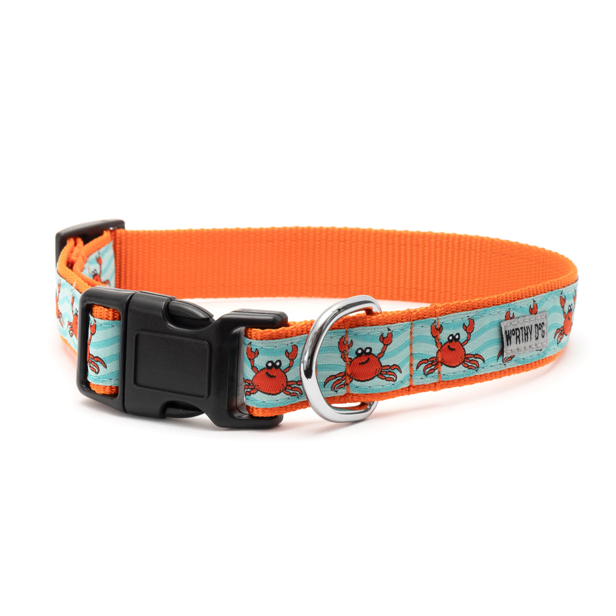 Crabs Dog Collar – Teal, Sizes XS–XL