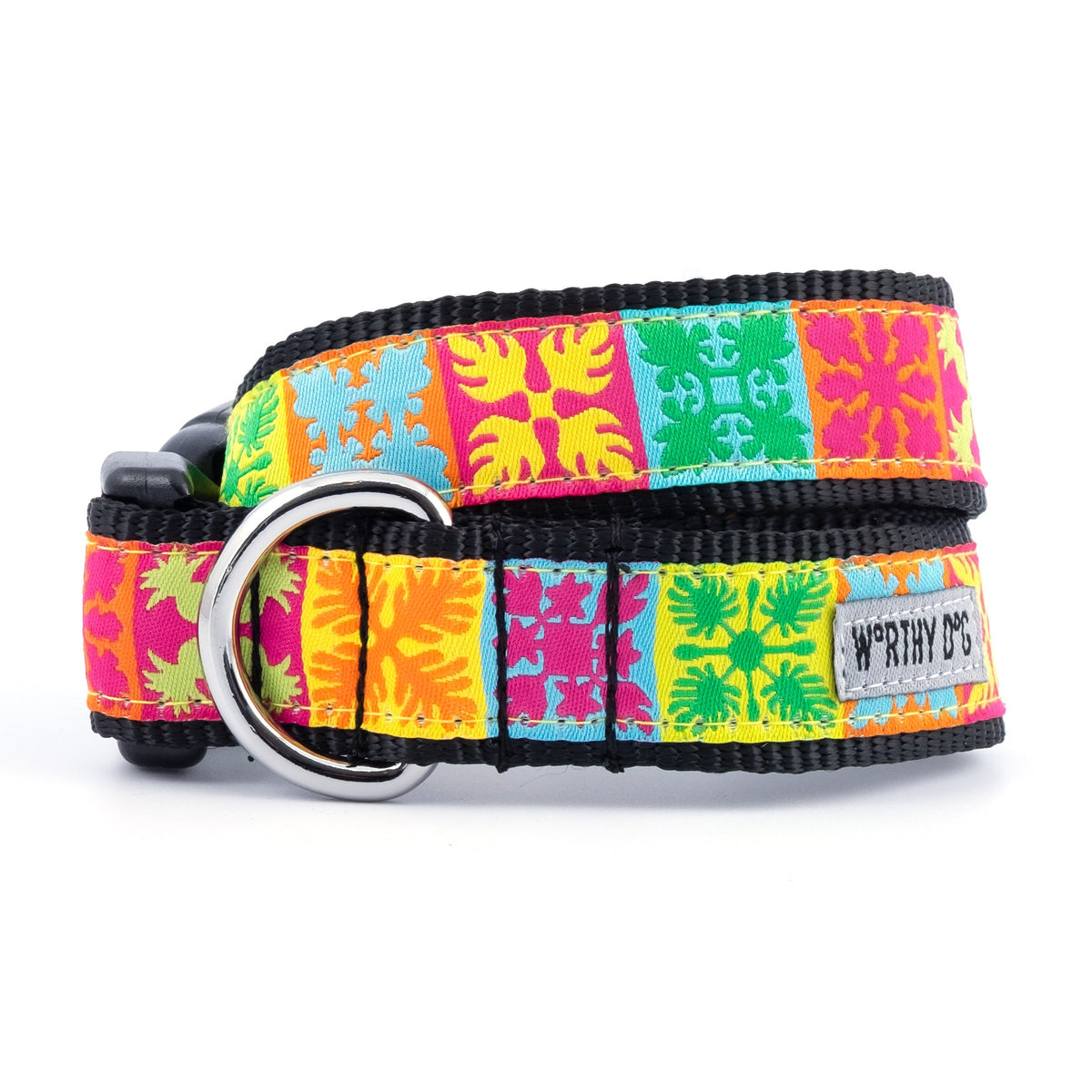 Hawaiian Patchwork Dog Collar – Multicolored, Sizes XS–XL