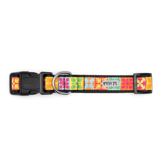 Hawaiian Patchwork Dog Collar – Multicolored, Sizes XS–XL