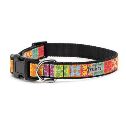 Hawaiian Patchwork Dog Collar – Multicolored, Sizes XS–XL