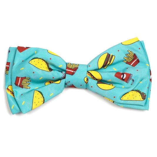 Food Fest Dog Bow Tie – Polyester, Turquoise, Sizes S, L