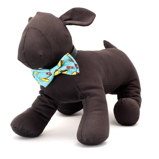 Food Fest Dog Bow Tie – Polyester, Turquoise, Sizes S, L