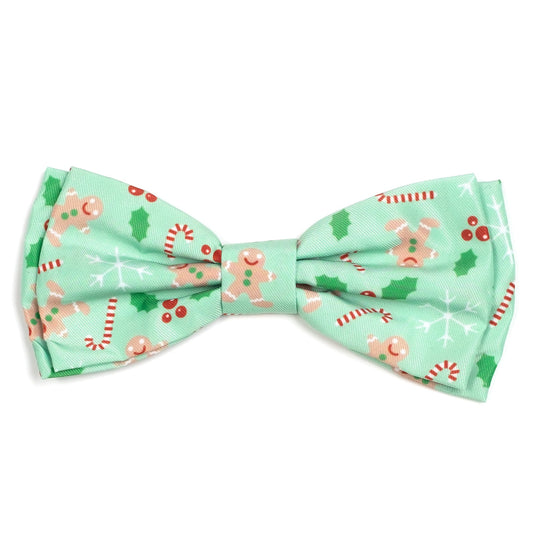 Gingerbread Dog Bow Tie – Polyester, Green, Sizes S, L
