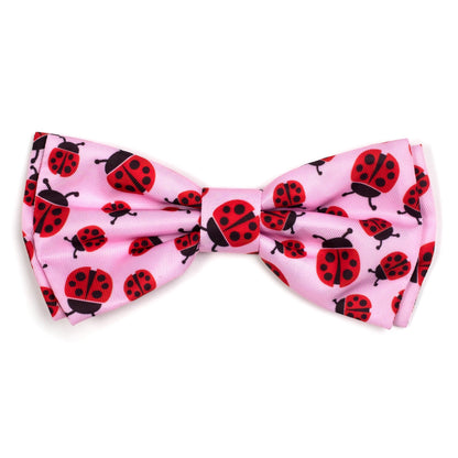 Ladybugs Dog Bow Tie – Polyester, Pink, Sizes S, L
