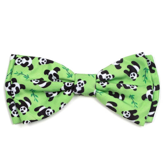 Pandas Dog Bow Tie – Polyester, Green, Sizes S, L