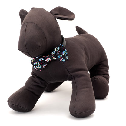 Skeletons Dog Bow Tie – Polyester, Black & Purple, Sizes S, L