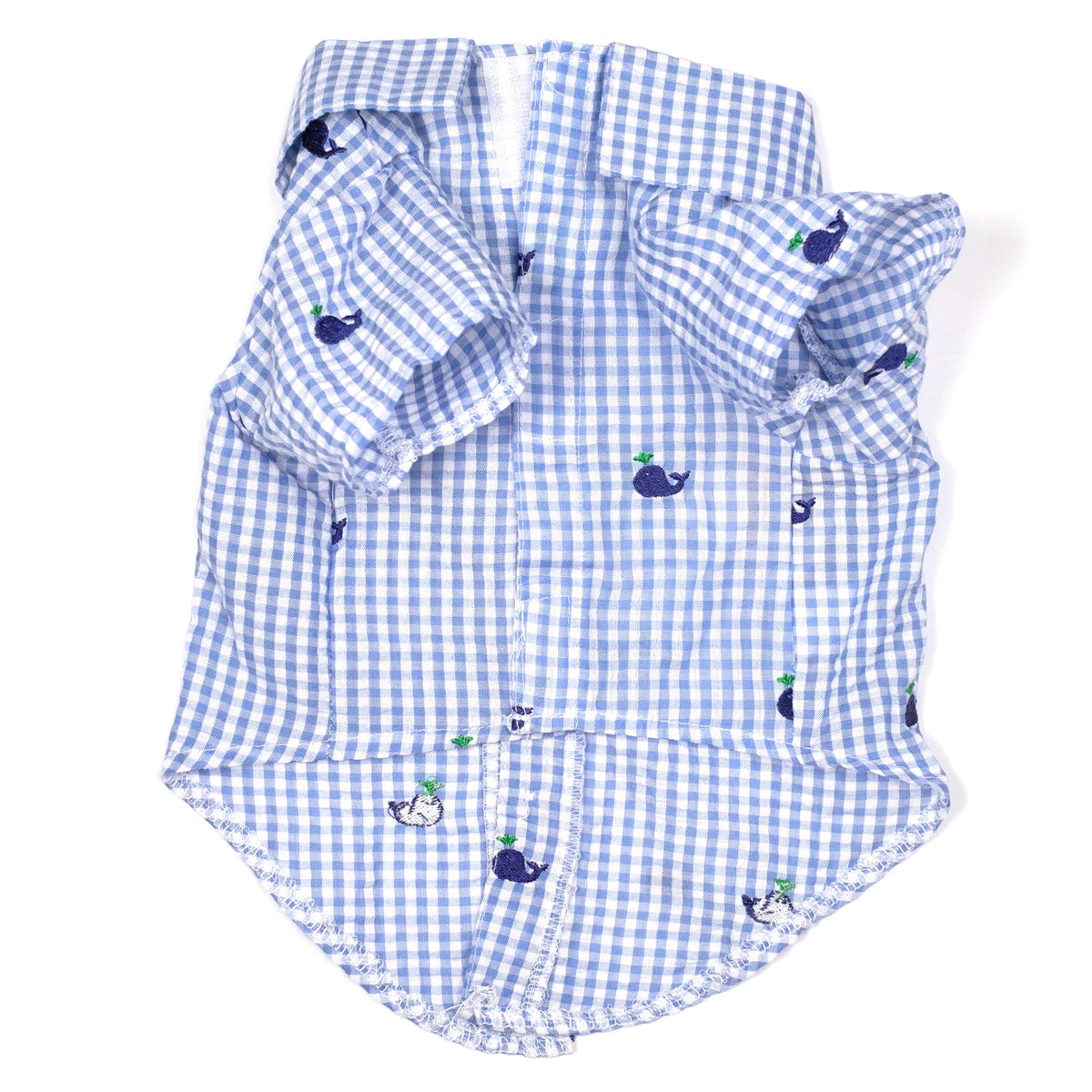 Gingham Whales Dog Shirt – Cotton, Blue, Sizes XS–XXL