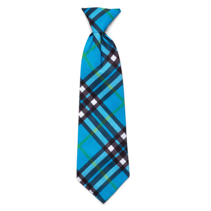 Bias Plaid Blue Dog Neck Tie – Polyester, Tan, Red & Blue, Sizes S, L