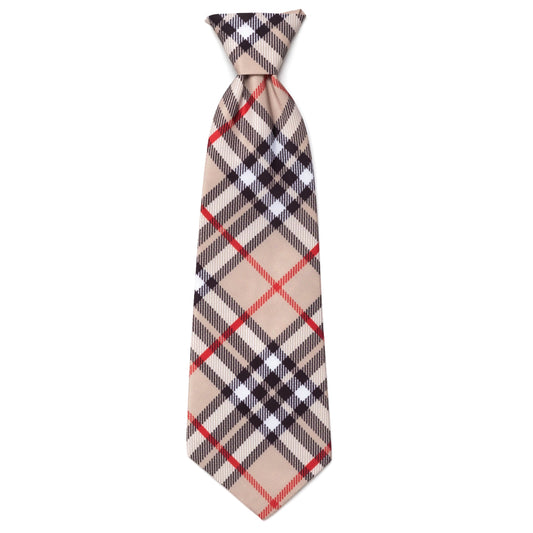 Bias Plaid Blue Dog Neck Tie – Polyester, Tan, Red & Blue, Sizes S, L