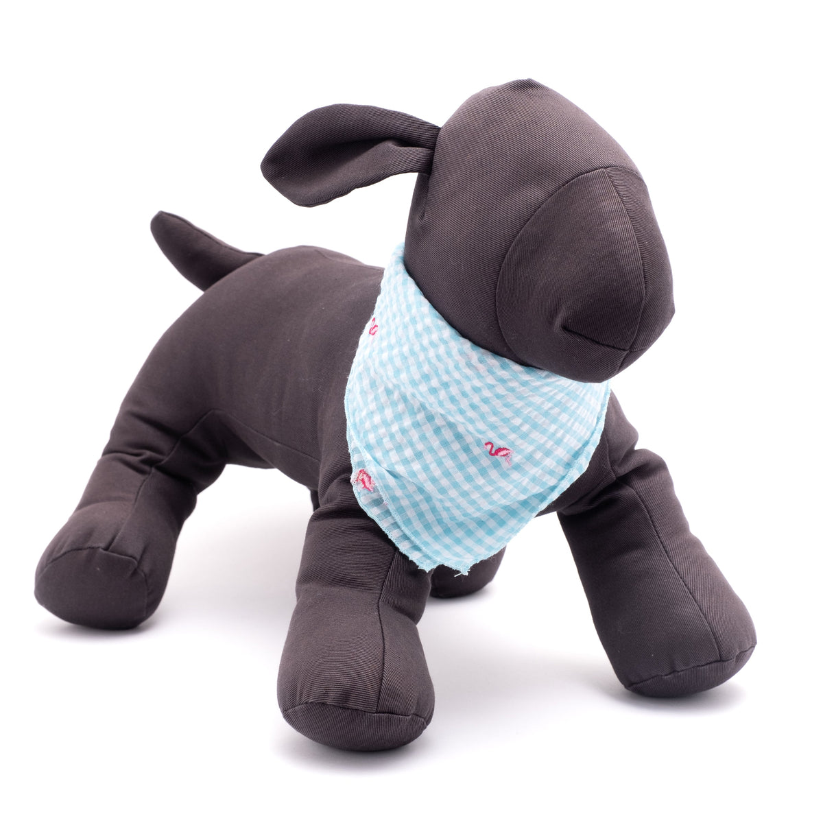 Gingham Flamingos Dog Bandana – Cotton, Aqua, Sizes S, L